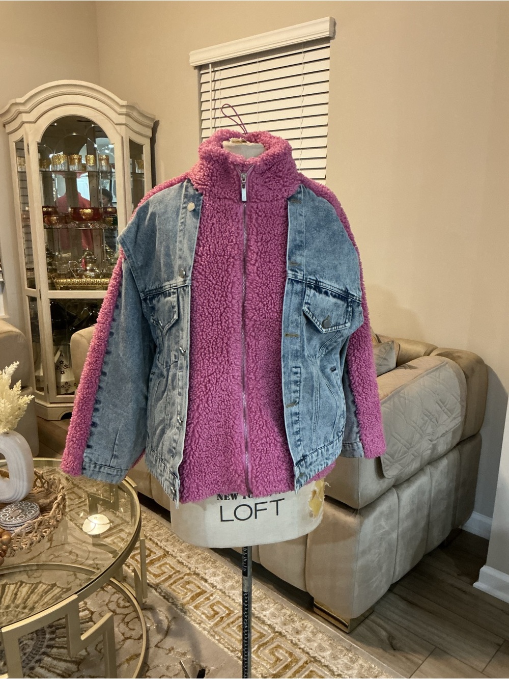 BLANKNYC Faux Shearling & Denim Trucker Jacket In Multi